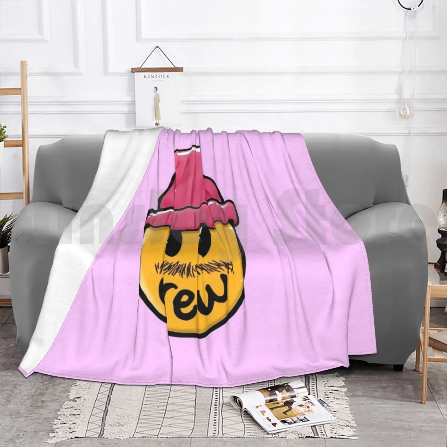 Drew House Mustache Blanket Pink