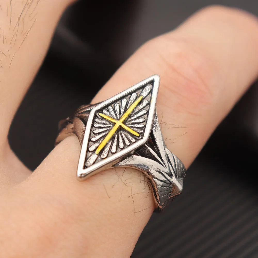 Retro Knight Shield Cross Ring