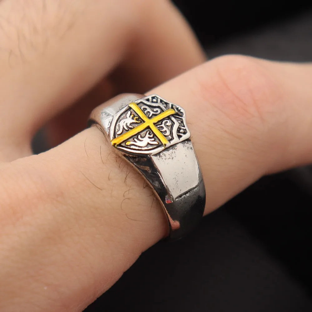 Retro Knight Shield Cross Ring