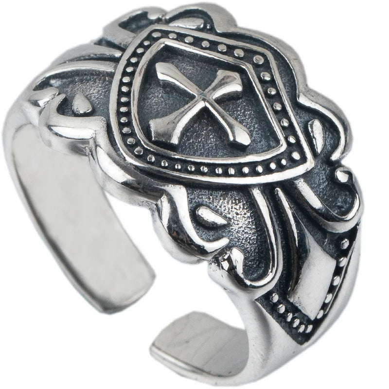 Retro Knight Shield Cross Ring