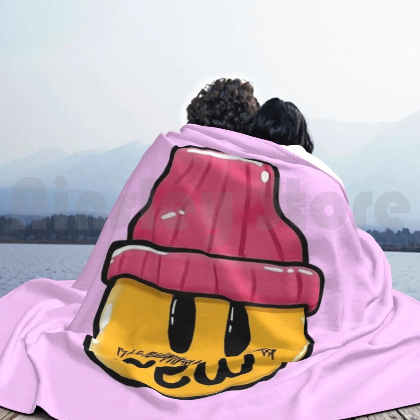 Drew House Mustache Blanket Pink