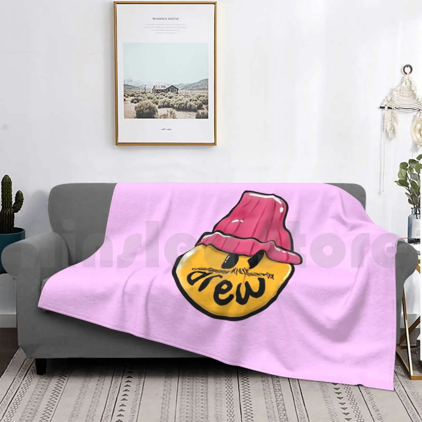 Drew House Mustache Blanket Pink